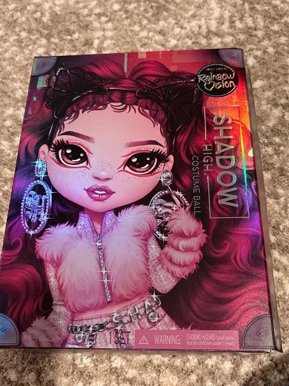 Rainbow Pink Furry Fashion Doll with Curly Magenta Hair